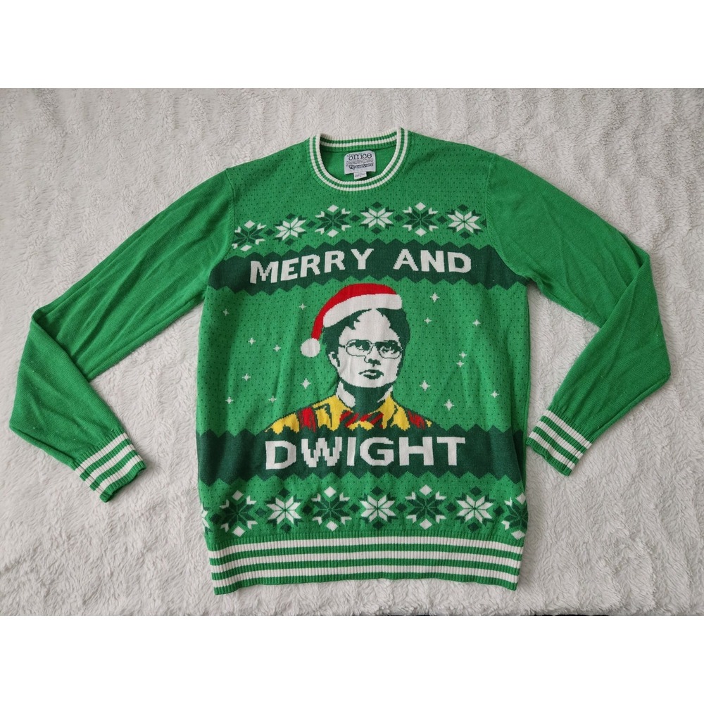 The Office Merry & Dwight Green Ugly Christmas Sweater - Adult Size Medium